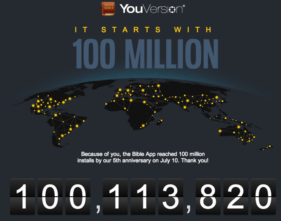 YouVersion bible app on 100 million unique devices